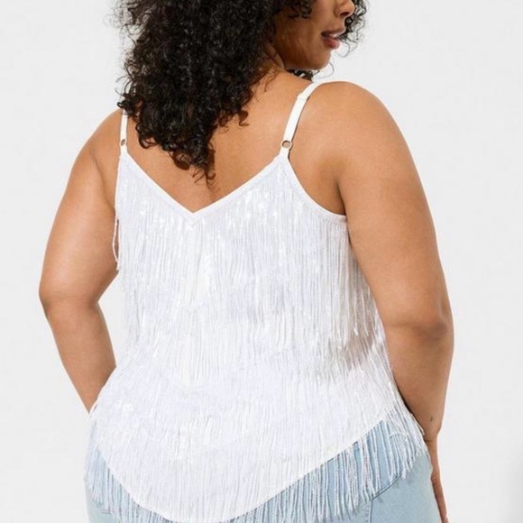 Torrid White Sequin Fringe Cami - Size 1 - Picture 4 of 6